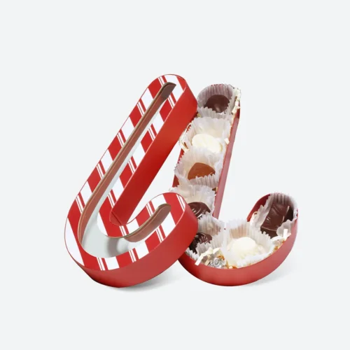 Red Striped Cane Shaped Candy Chocolate Packaging Box with Window