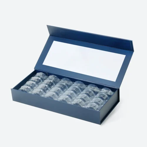 13.6×5.9×2.17 Inches | 34.5x15x5.5cm 24 Pieces F2 Rigid Navy Blue Macaron Packaging Box with Window